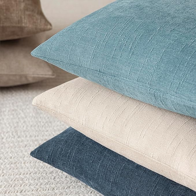 Foindtower Pack of 2 Textured Chenille Throw Decorative Pillow Covers Square Accent Solid Cushion Cover Neutral Farmhouse Pillow Case for Couch Sofa Bedroom Living Room 16x16 Inch,Light Blue