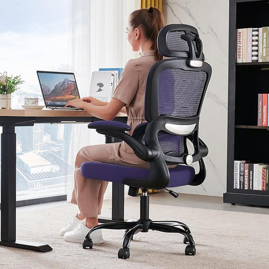 TRALT Office Chair Ergonomic Desk Chair, 330 LBS Home Mesh Office Desk Chairs with Wheels, Comfortable Gaming Chair, High Back Office Chair for Long Hours (Violet)