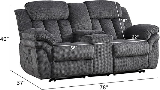 CANMOV Recliner Sofa Set, Manual Recliner Loveseat with Overstuffed Armrest for Living Room,Bedroom Furniture,Office,2 Seat Grey