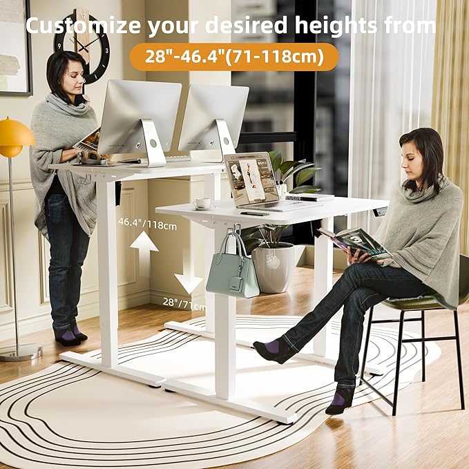 ERGOMAKER Electric Standing Desk, 31.5" x 23.6" Height Adjustable Sit Stand Desk with Splice Board for Home Office, Computer Desk Memory Preset (White Frame, White Desktop)