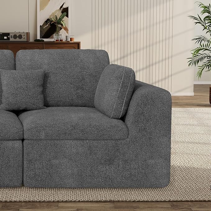 144" Cloud Sectional Couches for Living Room, Convertible U-Shape Couch with Ottoman, 6 Seater Modular Sectional Sofa,DarkGary Chenille