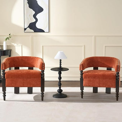 LOULENS Barrel Accent Chair, Vintage Chenille Upholstered Lounge Chair with Solid Wood Legs, Comfy Leisure Side Armchair for Living Room, Bedroom, Reading Nook, Corner, Orange