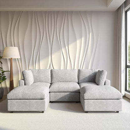 Cloud Couch Modular Sectional Sofa,100.5" U Shaped Couch, Oversized Convertible Wide Seater,3 Seater with 2 Ottomans for Living Room Set, Covers Washable&,Gray
