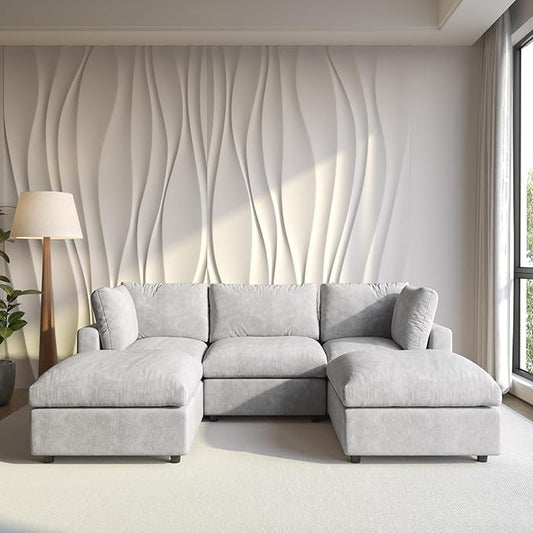 Cloud Couch Modular Sectional Sofa,100.5" U Shaped Couch, Oversized Convertible Wide Seater,3 Seater with 2 Ottomans for Living Room Set, Covers Washable&,Gray