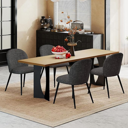 Upholstered Dining Chairs Set of 4, Modern Kitchen Side Chair with Padded Seat Comfortable Chenille Fabric Study Black Matel Legs,Desk Chair with Back for Dining Rooms, Black