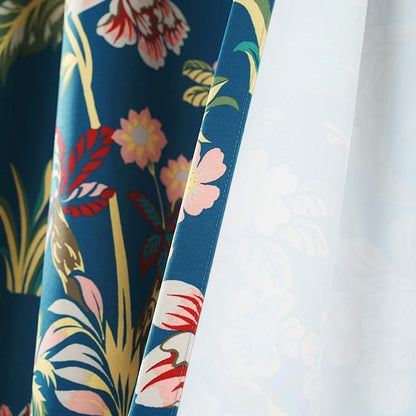 Lush Decor Dolores Light Filtering Valance Curtains Single, 52" W x 18" L Navy & Multi -Valances for Windows - Vintage Valance Floral - Coquette Decor
