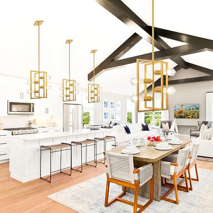 Farmhouse Kitchen Island Lighting: 4-Light Frosted Gold Chandeliers for Dining Room, Rustic Industrial Dining Room Light Fixtures, for Living Room, Bedroom, Foyer, Entryway, Staircase