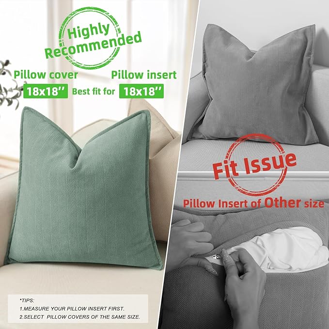 ZWJD Dusty Green Pillow Covers 18x18 Set of 2 Chenille Throw Pillow Covers with Elegant Design Soft and Luxurious Decorative Throw Pillows for Couch, Bed, and Home Decor