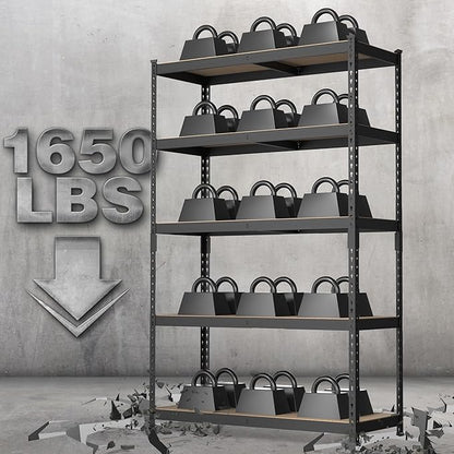 WORKPRO 5-Tier Steel Shelving Unit-Black, 35-3/10”W x 17-1/2”D x 72”H, Adjustable Storage Rack, Heavy Duty Shelf with MDF Board, 1650 lbs Load Capacity (Total) for Garage, Basement, Warehouse, Kitchen