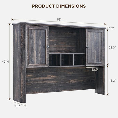 T4TREAM 59" Farmhouse Wood Desk Hutch with Ample Storage, Only Match VSC Series Farmhouse Desk (Dark Rustic Oak)