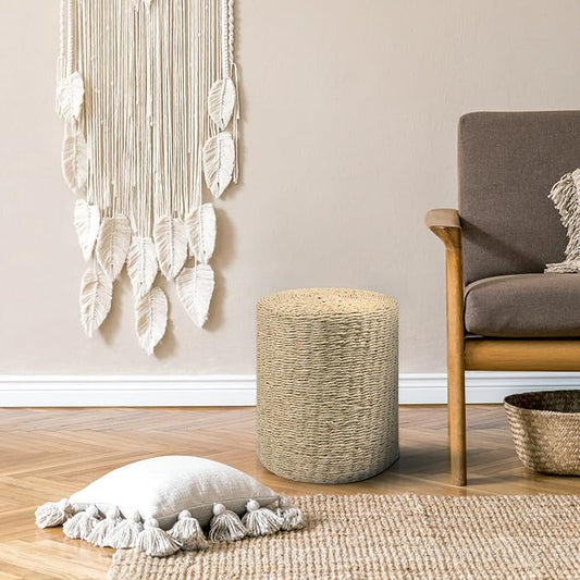 Wimarsbon Decor Round Pouf Ottoman Single Strand Paper Rope Pouf Footrest, Foot Stool, for Bed Room Living | Room | Accent Seat (Brown Paper Rope