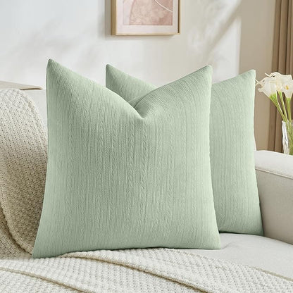 FUTEI Sage Green Decorative Throw Pillow Covers 26x26 Inch Set of 2,Soft Cozy Wheat Ear Striped Patterns Euro Pillow Shams,Modern Home Decor for Couch Bed Living Room