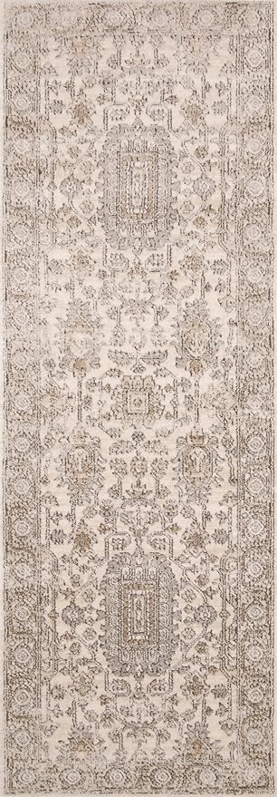 Loloi Teagan Collection TEA-03 Ivory/Sand 2'-8" x 7'-6" Runner Rug, Large, Soft Neutral Rug, High-Traffic for Living Room, Bedroom, Home Office, Dining Area