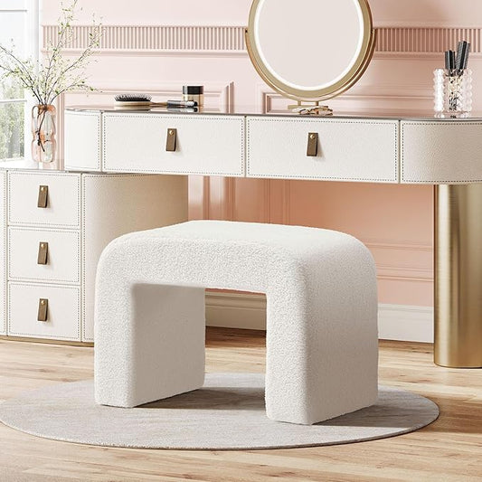 Tribesigns White Vanity Stool, 24" Wide Foot Rest for Couch, Large Foot Stool Ottoman, Modern Extra Seating for Living Room, Shoe Bench for Entryway, Dressing Chair for Bedroom, Fully Assembly