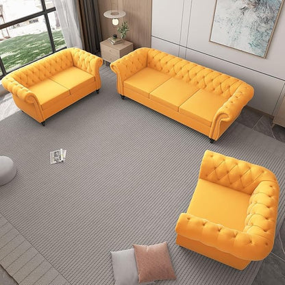 Living Room Chair, Modern Velvet Chesterfield Sofa Chair, Mid Century Single Sofa Couch Chair with Tufted Back and Rolled Arms, Accent Sofa Chair for Living Room Apartment, Yellow