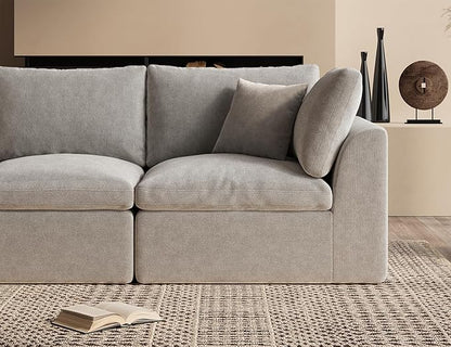 110" Cloud Sectional Couches for Living Room, Boneless U Shaped Couch with Ottoman, 3 Seater Modular Sectional Sofa, Light Grey