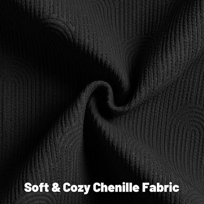 FUTEI Black Chenille Decorative Throw Pillow Covers 22x22 Inch Set of 2,Soft Cozy Striped Geometric Patterns Cushion Cases,Modern Home Decor for Couch Bed Living Room