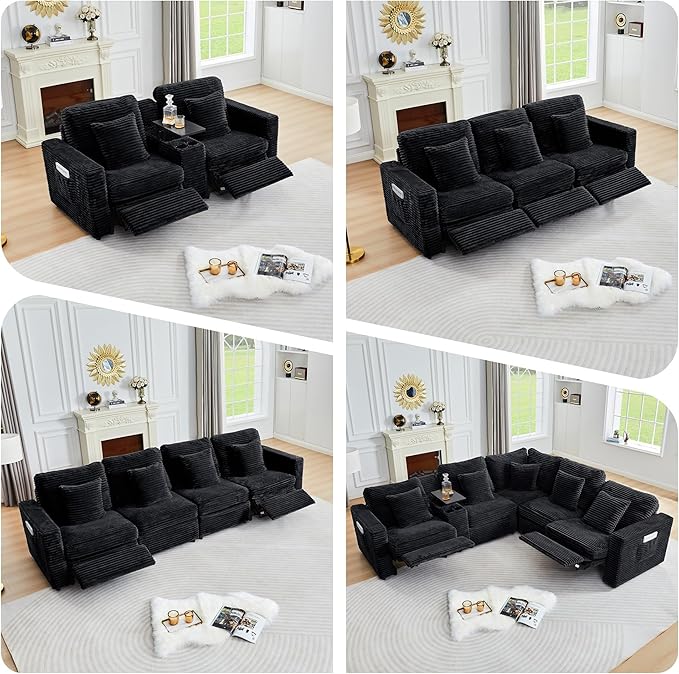 ORRD Modern Armless Power Recliner Sofa Seat for Modular Sectional Couch for Living Room-Black