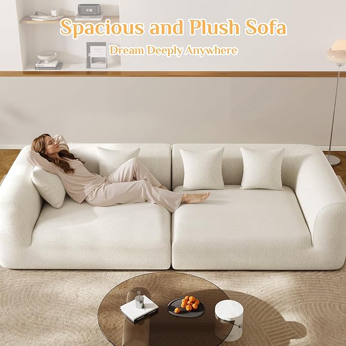120'' Oversized Sectional Couches for Living Room Boneless Modular Sectional Sofa Plush Chenille Cloud Modular Couch Modern Sectionals with Deep Seat, No Assembly Required, 4 Seater, Beige