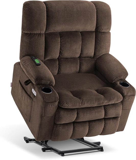 MCombo Dual Motor Power Lift Recliner Chair for Elderly, Lay Flat Lift Chair with Heat and Massage, Extra Wide Lift Recliner for Big People, Cup Holders, Fabric R7897 (Mocha, Medium-Wide)