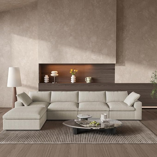 Cloud Couch Modular Sectional Sofa with Storage Ottoman,160.6" L Shaped Couch for Living Room,Down Filled 5 Seater Convertible Sectional Sofas,Covers Washable&Replaceable (Khaki)
