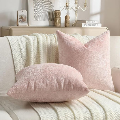 FUTEI Pink Flannel Throw Pillow Covers 18x18 Inch Set of 2,Soft Dimensional Textured Cushion Cases,Modern Home Decor for Couch Living Room