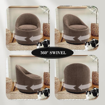 360° Swivel Accent Chair Set of 2, Mid-Century Modern Chair with Hidden Storge, Small Swivel Chair with Arms for Living Room/Office - Brown