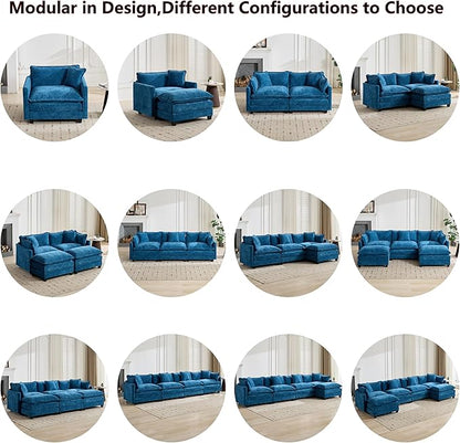 Aoowow Modular Sectional 3 Seater Cloud Sofa Couch for Living Room,Roomy Cloud Sofas with Deep Seat,Modern Chenille 3 Seat Sofas,Fluffy Cloud Couches for Bedroom,Apartment,Office (Blue, 3 Seater)