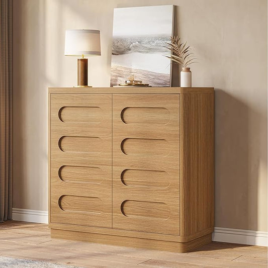 Buffet Cabinet with Storage, Arc Accent Sideboard with 2 Doors and Adjustable Shelves, Large Console Table for Dining Room, Kitchen, Living Room, Oakbrown