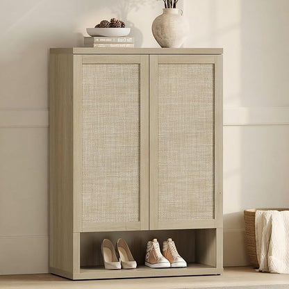 SICOTAS Rattan Shoe Storage Cabinet - Modular Shoe Cabinets with Door Tall Large Shoe Cabinet Storage for Entryway - 31.2" Wide Modular Cabinet for Hallway, Living Room