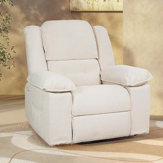 FLEXISPOT Swivel Rocker Recliner Chair for Adults, Massage Recliner Rocking Chair Nursery, 360° Swivel Nursery Glider for Living Room Bedroom, Beige (XRC2)