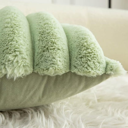 Neelvin Green Faux Fur Cozy Soft Striped Decorative Throw Pillow Covers 20x20 inch Set of 2,Velvet Pillowcase Cushion Case for Sofa Couch