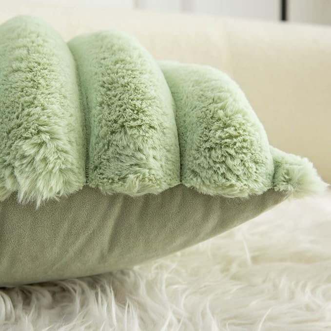 Neelvin Green Faux Fur Cozy Soft Striped Decorative Throw Pillow Covers 18x18 inch Set of 2,Velvet Pillowcase Cushion Case for Sofa Couch