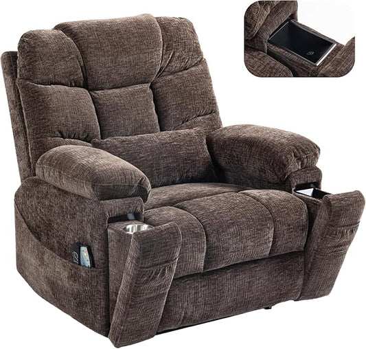 Power Lift Recliner for Elderly Adults, Dual Motor Lay Flat Lift Chair with Heat Massage, Cup Holder & Wireless Phone Charger, USB Type C Charging, Big Man Recliners 400 lbs