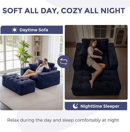 MAXYOYO Modular Sectional Chaise Lounge Sofa, Upholstered Lounge Chair with Ottoman, Comfy Couch with Layered Cushion, Tufted Upholstered Sleeper Chair for Living Room, No Assembly, Navy
