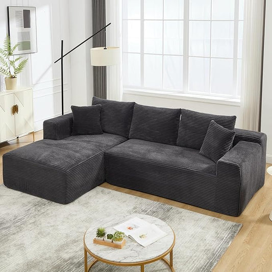 PELUMY 108.7" L-Shaped Modular Sectional Sofa with Oversized Chaise, Cloud Couch with Memory Foam, No Assembly Required Sleeper Sofa for Small Space Living Room, Apartment (Grey, Corduroy)