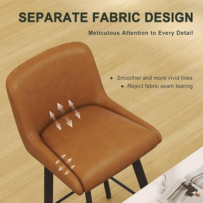 Swivel Counter Height Bar Stools Set of 4, 30''H Upholstered Barstools with Backs, Modern Bar Stool Chairs for Kitchen Island, Metal Legs, Faux Leather, Whiskey Brown Stools Counter Chair
