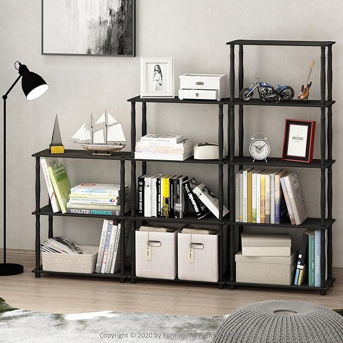 Furinno Turn-N-Tube 3-Tier Compact Multipurpose Shelf Display Rack with Classic Tube, Americano/Black