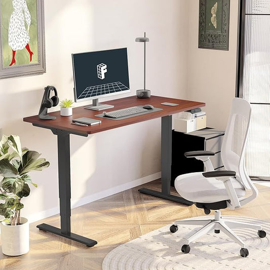 FlexiSpot E6 3-Stage Dual Motor Electric Standing Desk 48 x 30 Sit Stand Up Desk, Holds 220 lbs, Adjustable Height w/ Memory Presets, One-Piece Mahogany Desktop & Black Frame, Ships in 2 Boxes
