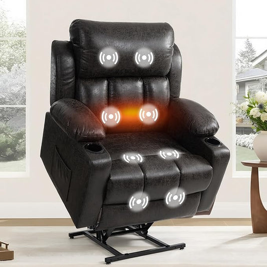 FLEXISPOT XL31-XL Oversized Power Lift Recliner Chair for Elderly, 27.4" Extra Wide Lay Flat Lift Chair with Massage & Heat, Dual Motor Electric Reclining Sofa for Big and Tall(Oversized, Charcoal)