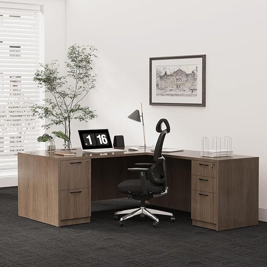 GINO Collection, 67" W L Shape Executive Office Desk with Two File Cabint - Right Return (Lime)