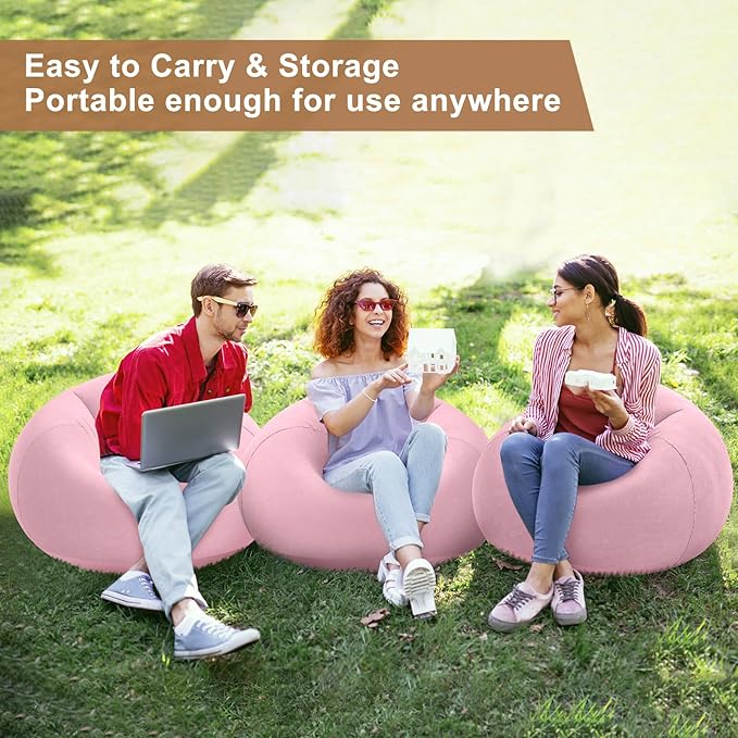 Realspring 6 Pcs Bean Bag Chairs for Adults Inflatable Chairs with Electric Air Pump,Blow up Couch Folding Portable Inflatable Couch Lazy Sofa for Reading Living Room Camping (Pink)
