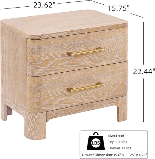 Christopher Knight Home Egbert Modern Nightstand with Drawers, Wooden Small Night Stand with Rounded Corners Design, Bedside Table/End Table for Bedroom, Multipurpose Storage Cabinet, Natural