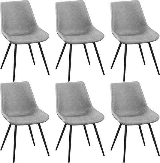 Yaheetech Dining Chairs Set of 6 Modern Upholstered Dining Room Chairs with Faux Leather Seat and Metal Legs for Home, Kitchen, Armless Design, Gray