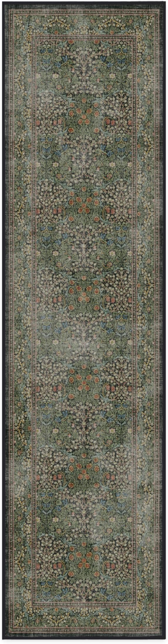 RUGGABLE x Morris & Co Machine Washable Runner Rug – Blackthorn Forest Green 2.5x10, Stain-Resistant, Non-Slip – Washable Rug for Hallway, Entryway, Living Room & Kitchen–with Cushioned Pad