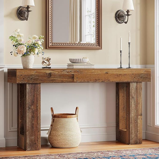 Tribesigns 63" Farmhouse Console Table, Natural Wooden Sofa Table Rectangular Accent Console for Entryway, Hallway & Living Room (Mix Brown)