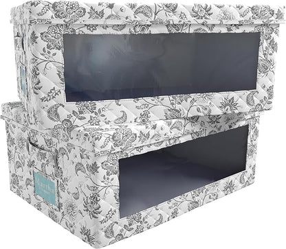 Martha Stewart Essential Collapsible Stackable Decorative Home Storage Organization With Lidded Tops, Set of 2 Lidded Storage Boxes, Bedford Floral
