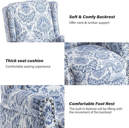 Lumibee Recliner Chairs Set of 2, 360° Swivel Rocker Recliner Chair with Footrest High Back, Comfy Upholstered Glider Rocking Chair for Living Room Bedroom (Navy)