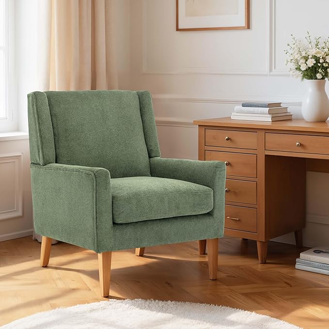 Accent Chairs for Living Room, Mid-Century Wooden Fabric Living Room Chairs, Arm Chair, Side Chairs for Living Room, Bedroom, Reading Nook
