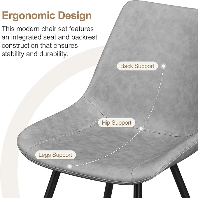 Yaheetech Dining Chairs Set of 4 Modern Upholstered Dining Room Chairs with Faux Leather Seat and Metal Legs for Home, Kitchen, Armless Design, Gray